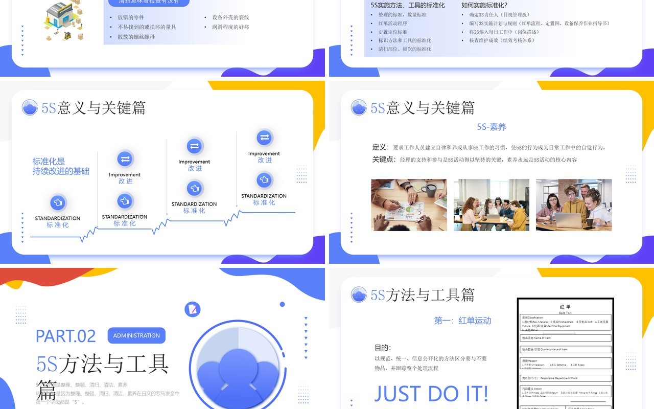 蓝色简约插画风办公室5s管理制度PPT模板