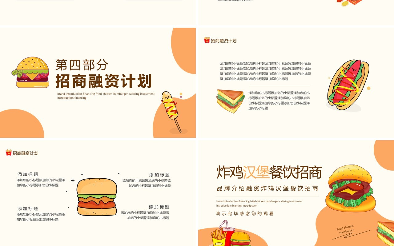 品牌介绍融资炸鸡汉堡餐饮招商计划动态PPT模板