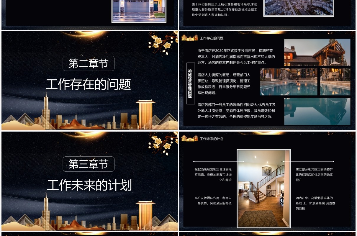商务风酒店经理述职报告通用PPT模板