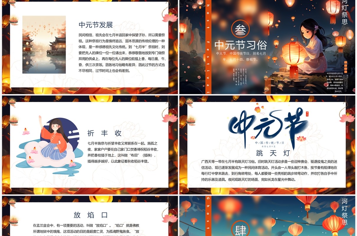 插画风传统节日中元节介绍PPT模板