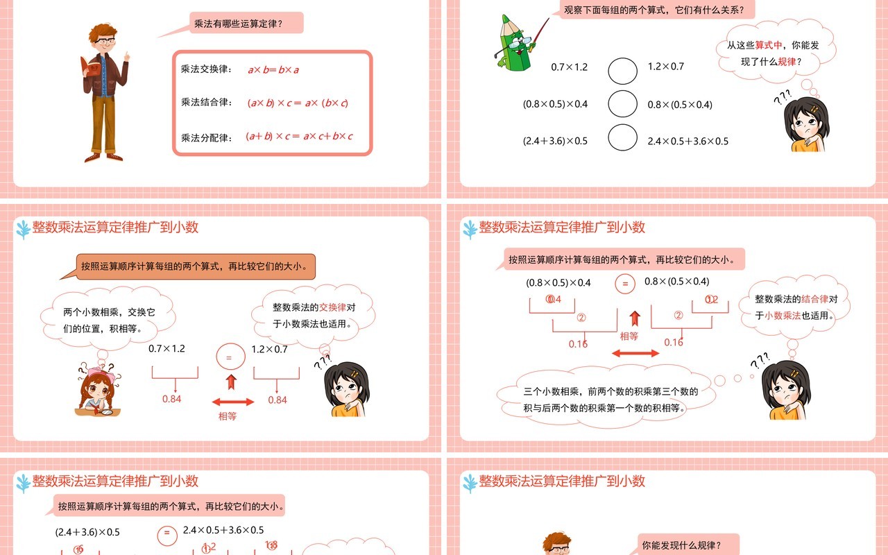 部编版五年级数学上册整数乘法定律推广到小数课件PPT模板