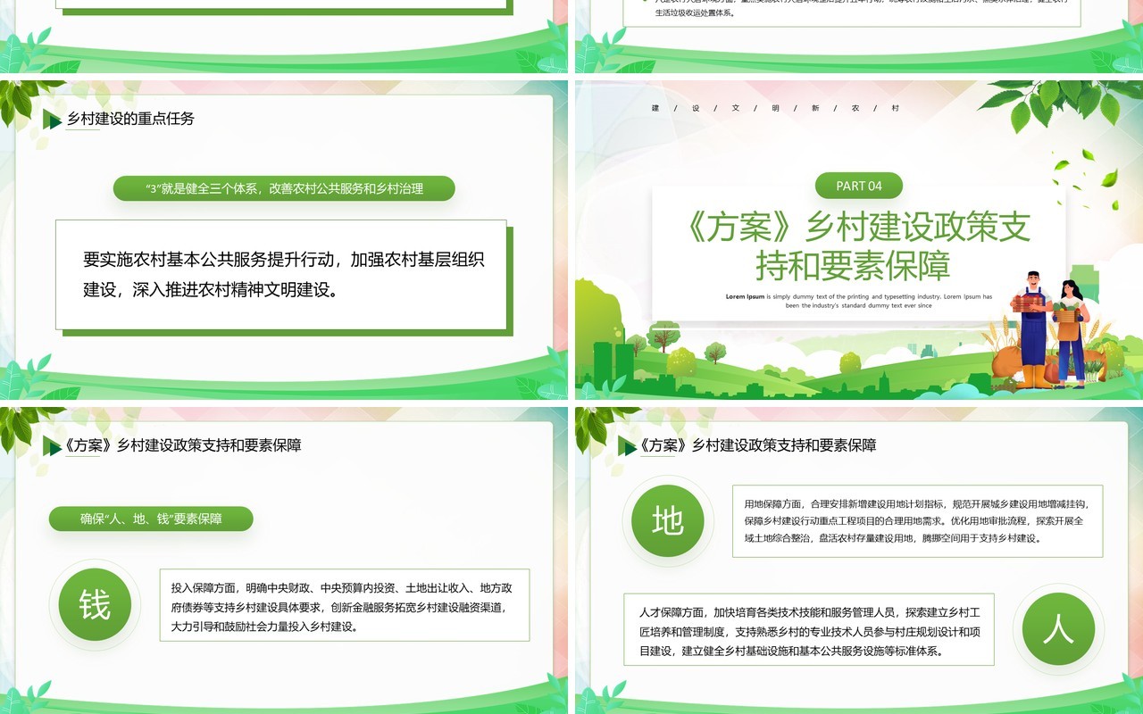 绿色卡通风建设宜居宜业美丽乡村PPT模板