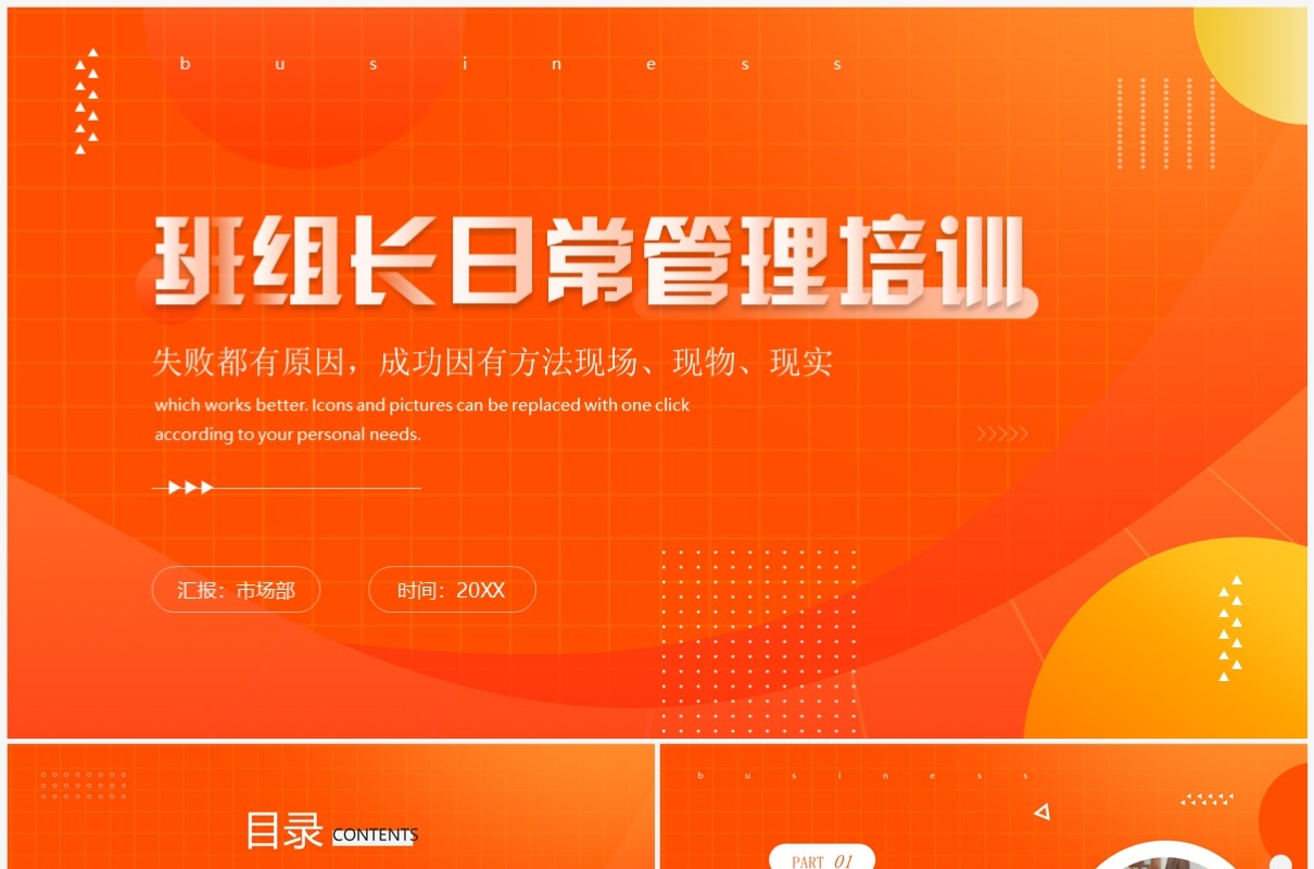 橙色简约风班组长日常管理培训PPT模板