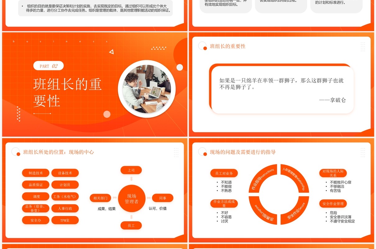 橙色简约风班组长日常管理培训PPT模板