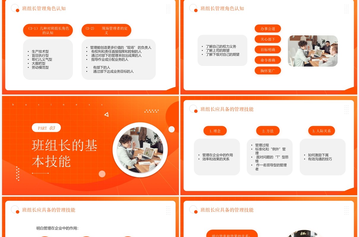 橙色简约风班组长日常管理培训PPT模板