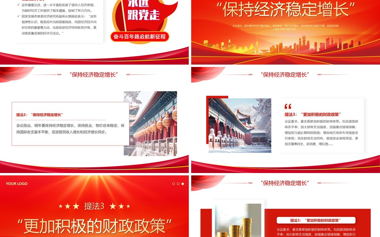 红色简约风2025经济工作总结汇报PPT模板