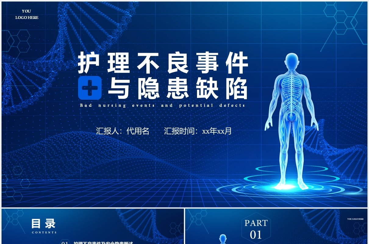 深蓝色护理不良事件与隐患缺失医疗医院PPT模板
