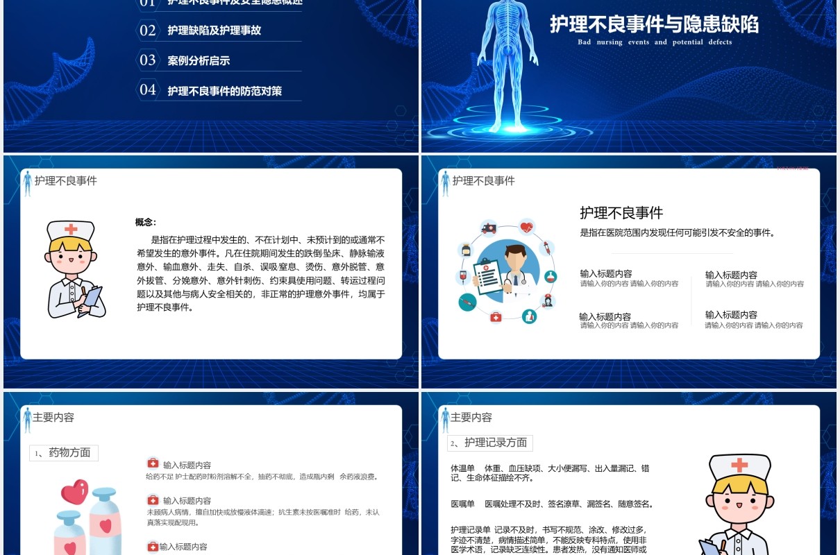 深蓝色护理不良事件与隐患缺失医疗医院PPT模板