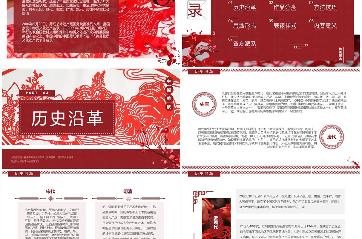 红色中国风非遗系列之中国剪纸介绍PPT模板
