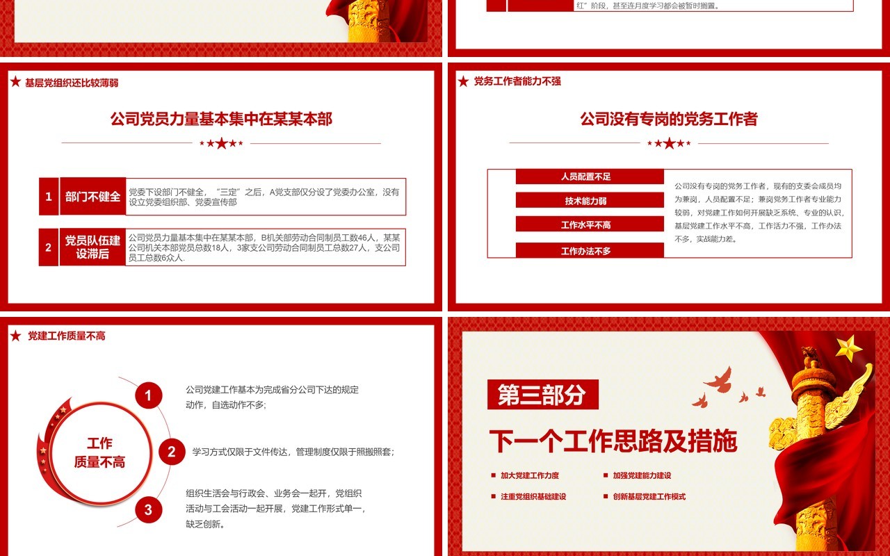 红色简约风党支部党员大会通用PPT模板