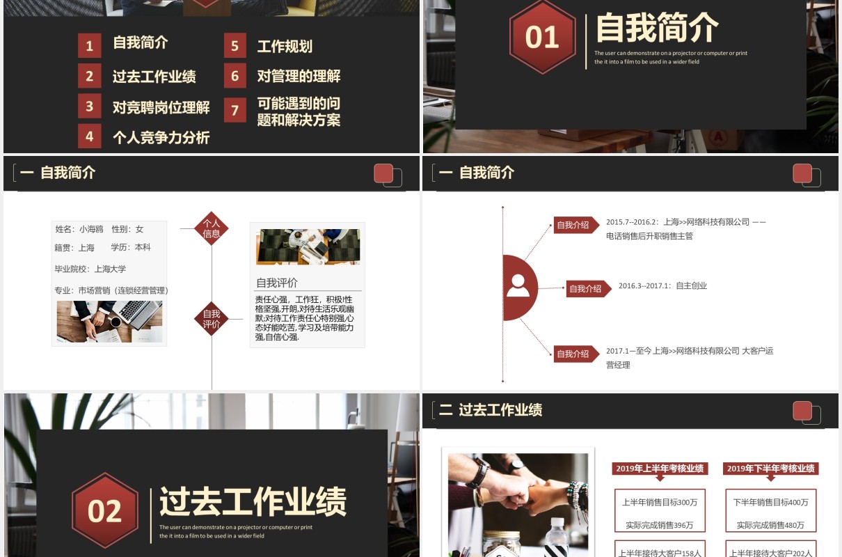 黑色商务公司管理销售经理岗位竞聘述职PPT模板