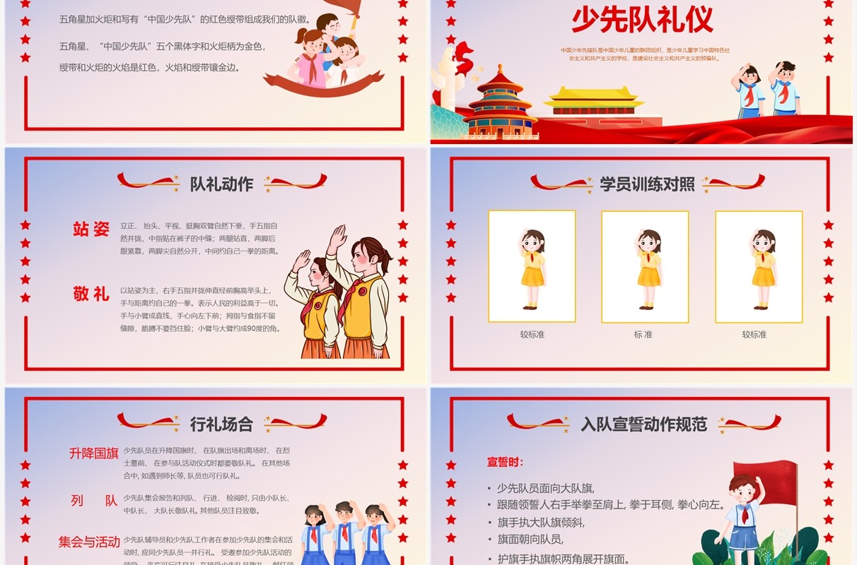 红色卡通风少先队知识宣传PPT模板