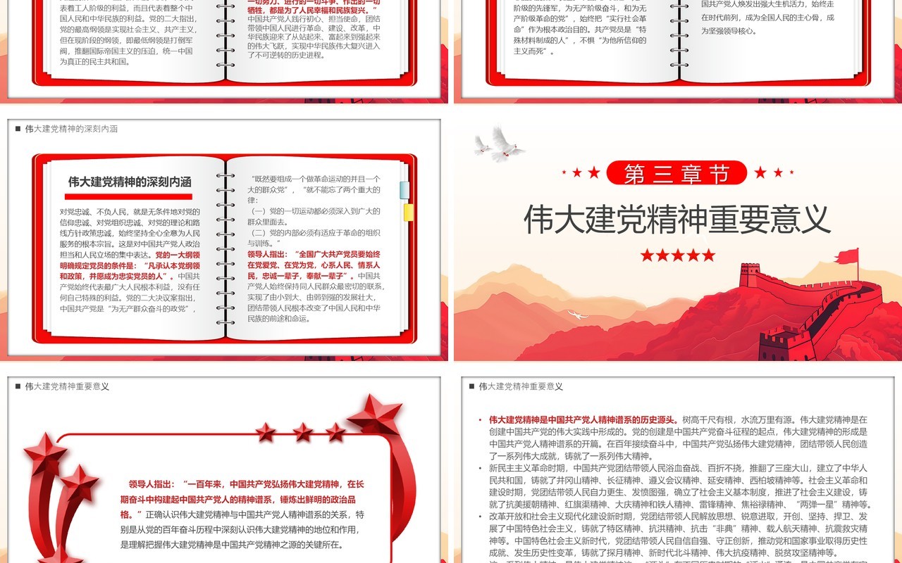 红色中国风弘扬建党精神PPT模板