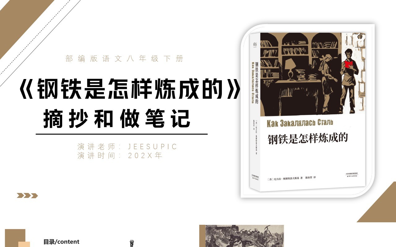 部编版八年级语文下册钢铁是怎样炼成的课件PPT模板