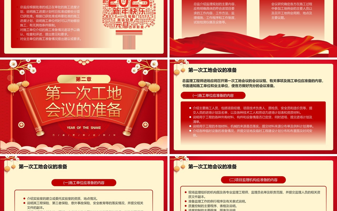 红色中国风第一次工地开会会议议程PPT模板
