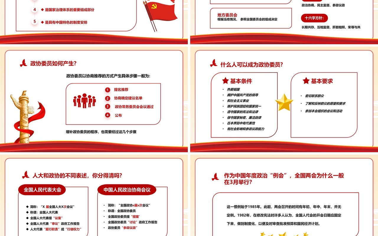 红色党建聚焦全国两会牢记使命担当PPT模板