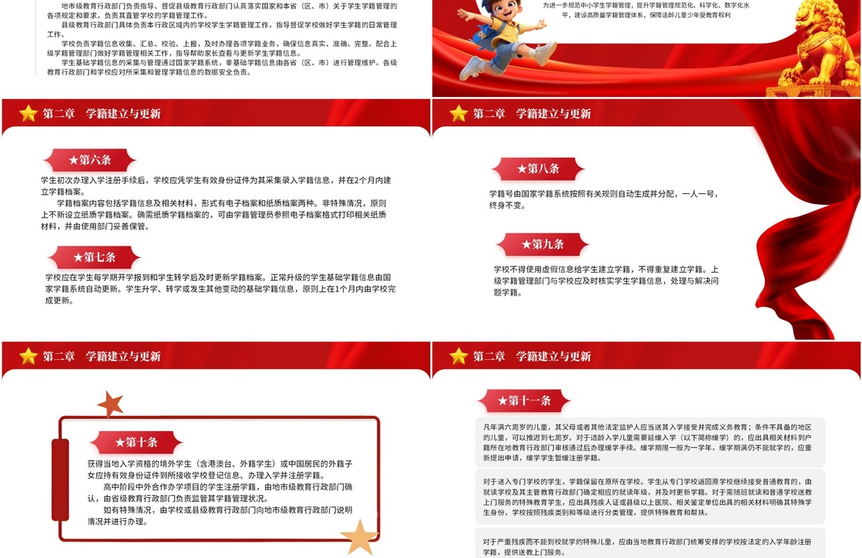 红色卡通风中小学生学籍管理办法PPT模板