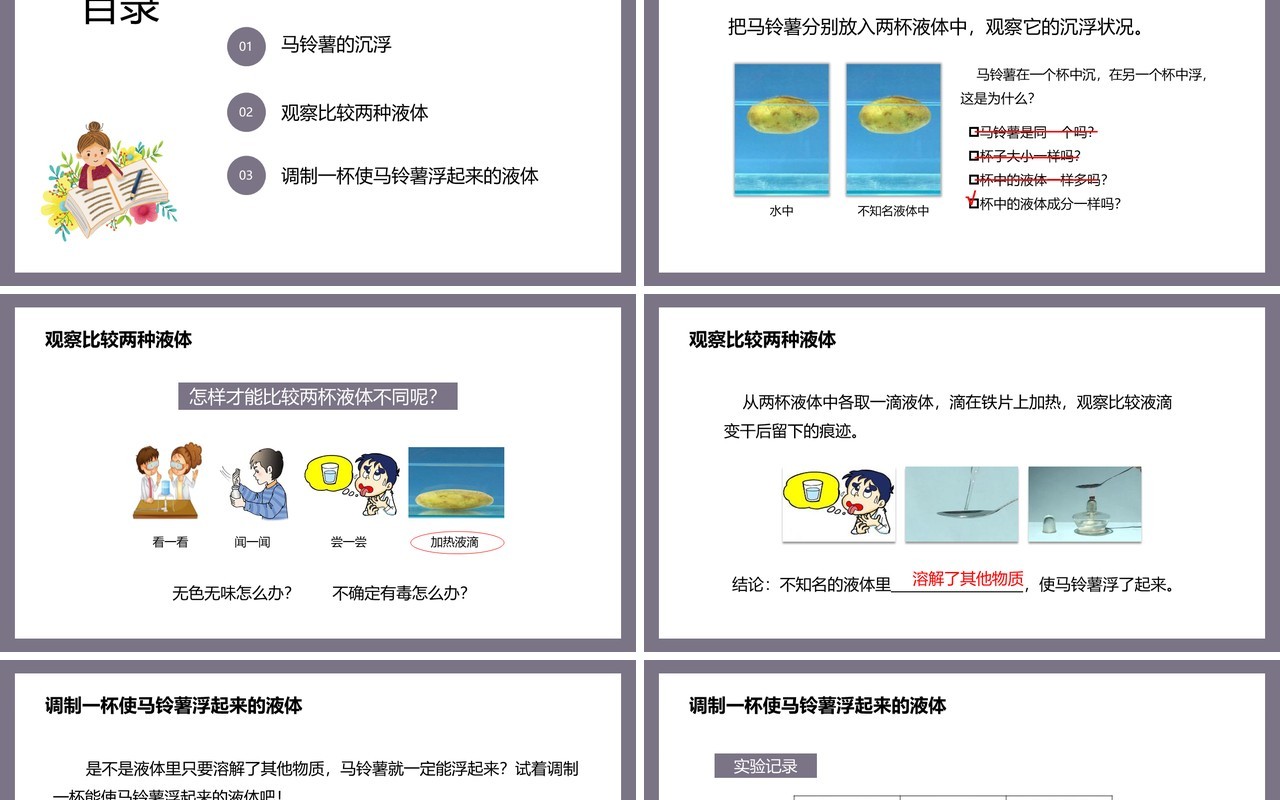 教科版五年级科学下册马铃薯在液体中的沉浮课件PPT模板
