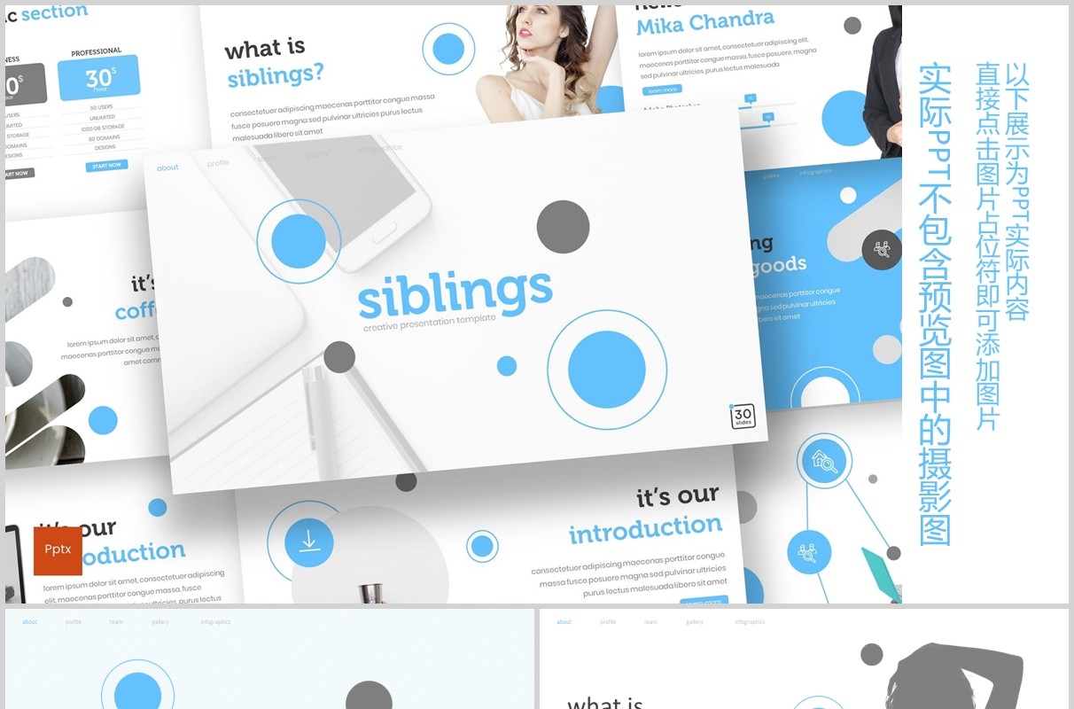 蓝色商务公司简介个人介绍PPT模板版式设计siblings powerpoint template