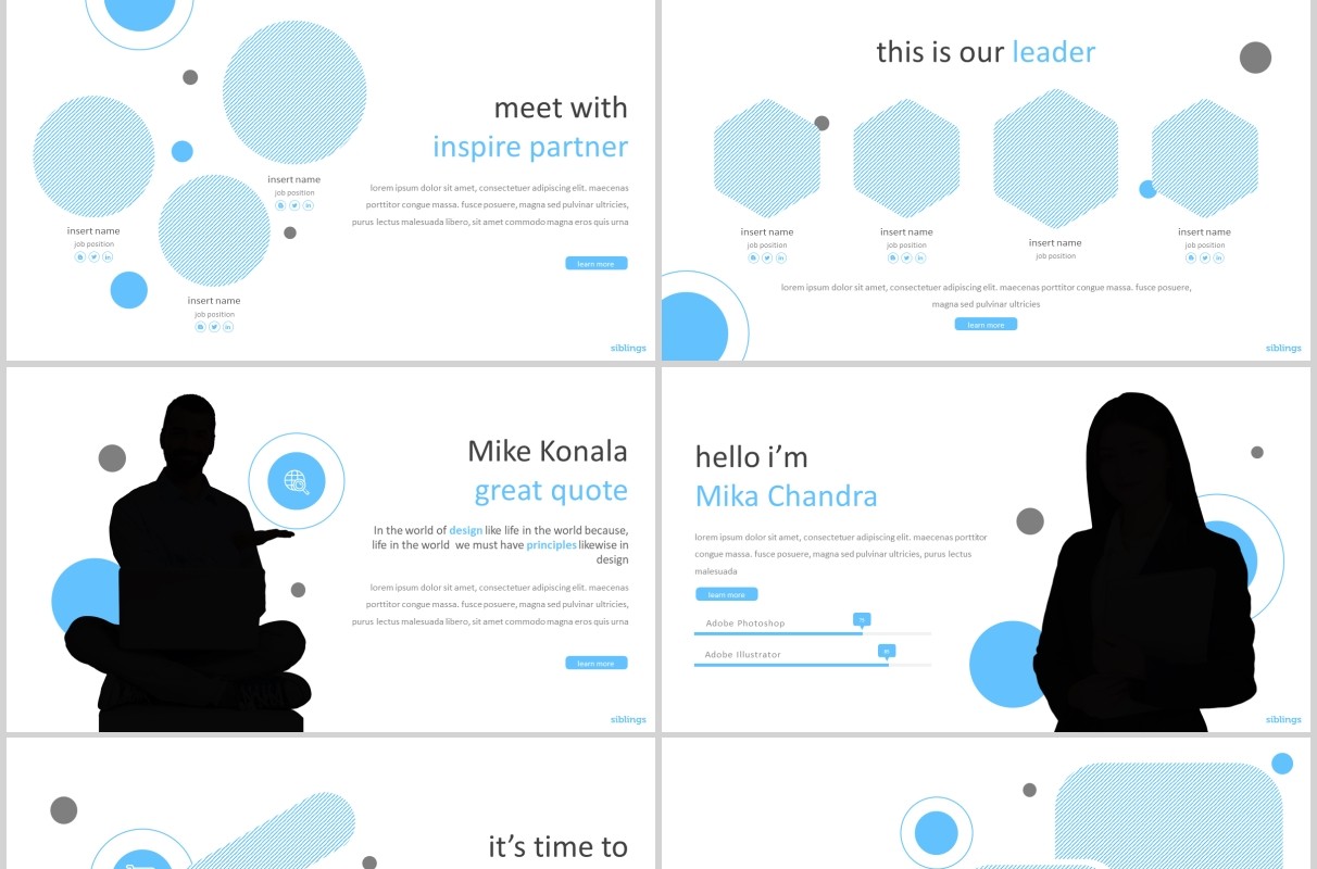 蓝色商务公司简介个人介绍PPT模板版式设计siblings powerpoint template