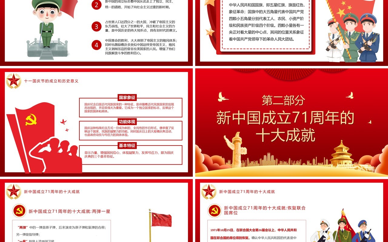 红色党政风盛世华诞国庆壮丽71载新时代周年庆党建党课PPT模板
