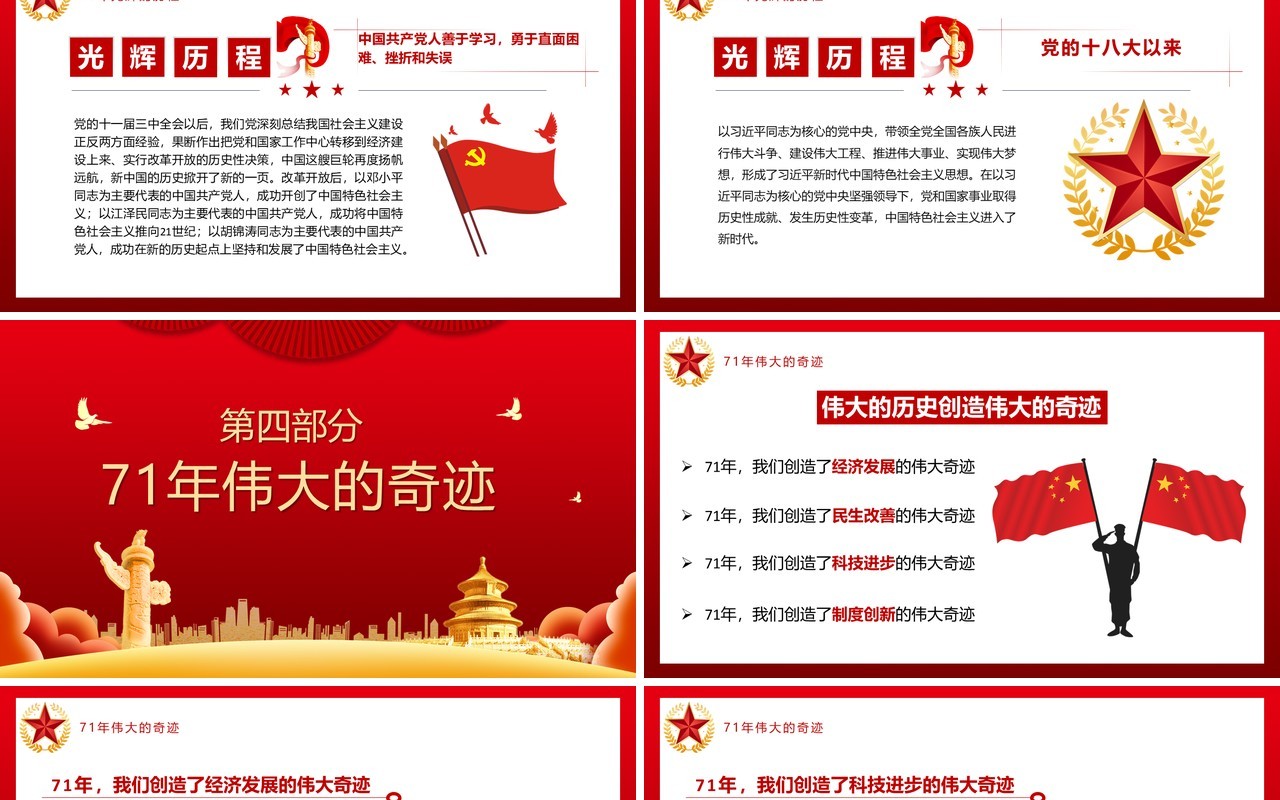 红色党政风盛世华诞国庆壮丽71载新时代周年庆党建党课PPT模板