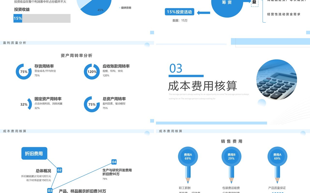 蓝色简约风年度财务数据分析报告PPT模板