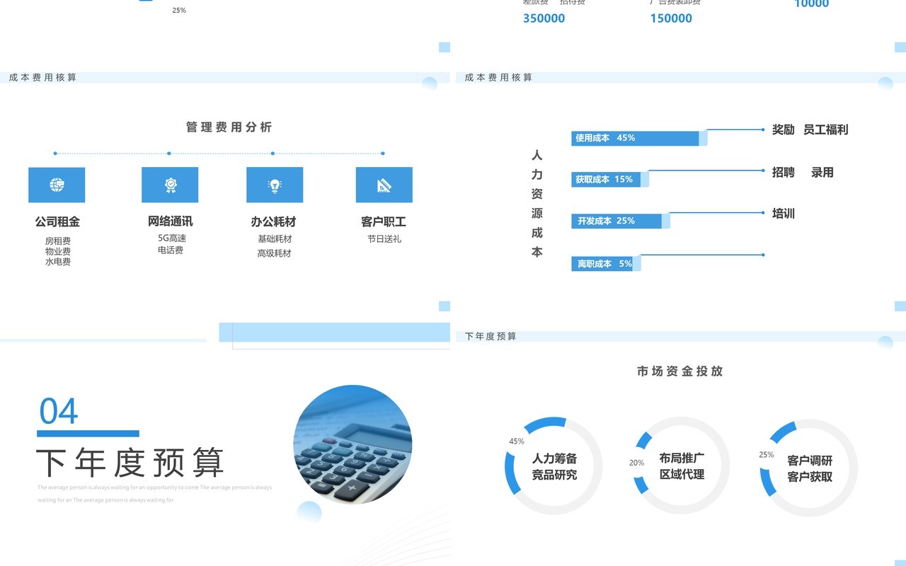 蓝色简约风年度财务数据分析报告PPT模板