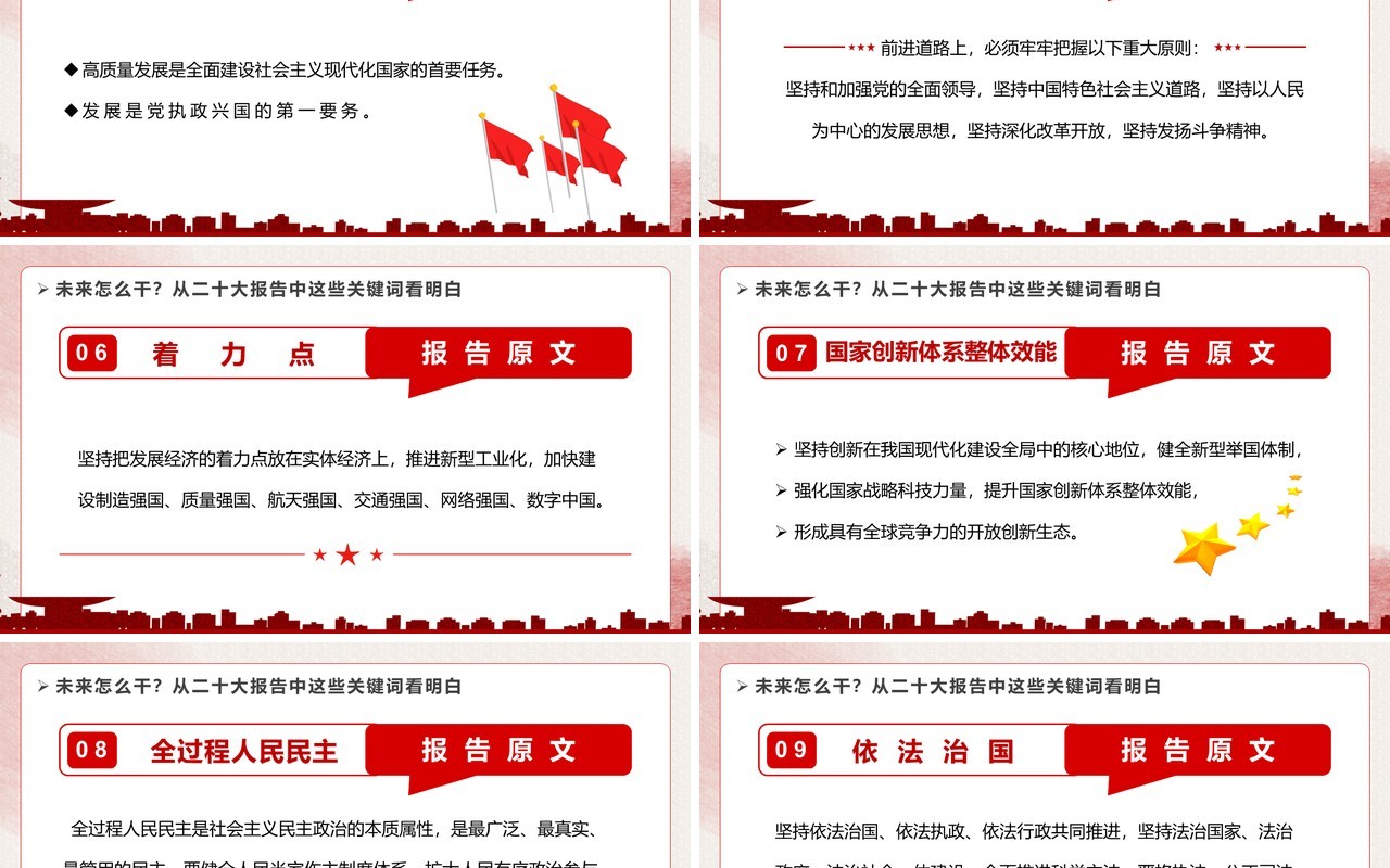 红色简约风二十大报告关键词党课学习PPT模板