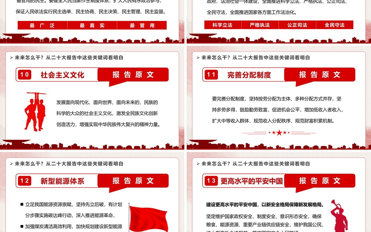 红色简约风二十大报告关键词党课学习PPT模板