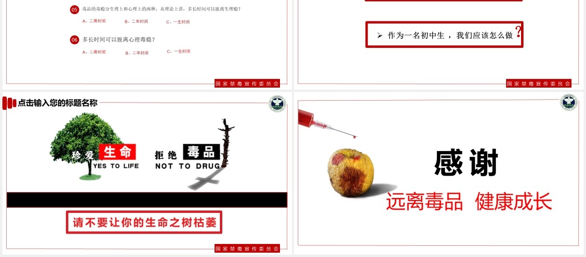 简约青少年预防毒品教育宣传活动PPT模板