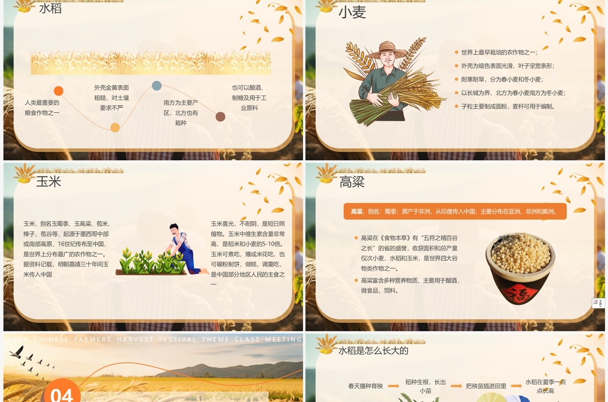 黄色插画风丰收为实硕果为佳PPT模板