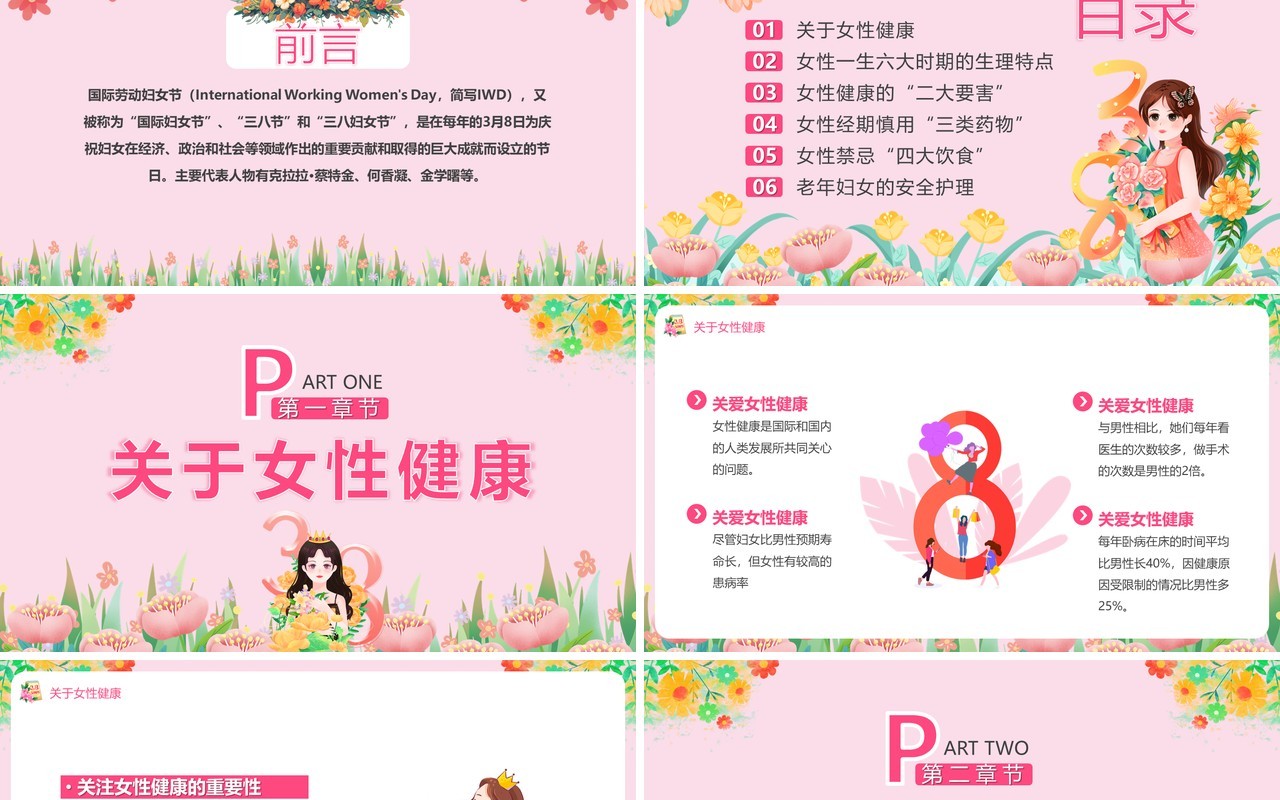 粉色清新风关注女性健康PPT模板