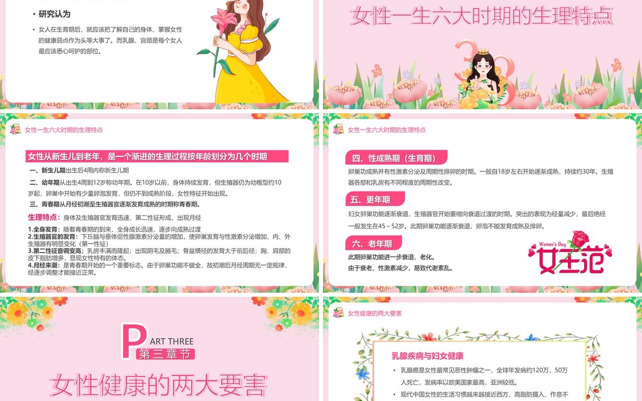 粉色清新风关注女性健康PPT模板