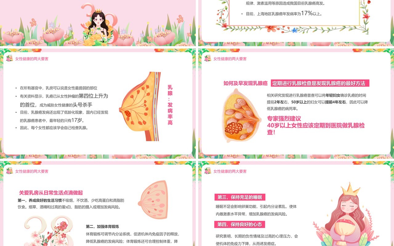 粉色清新风关注女性健康PPT模板