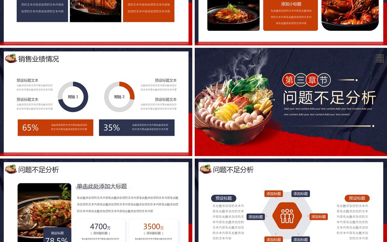 红蓝撞色餐饮行业年终总结PPT模板