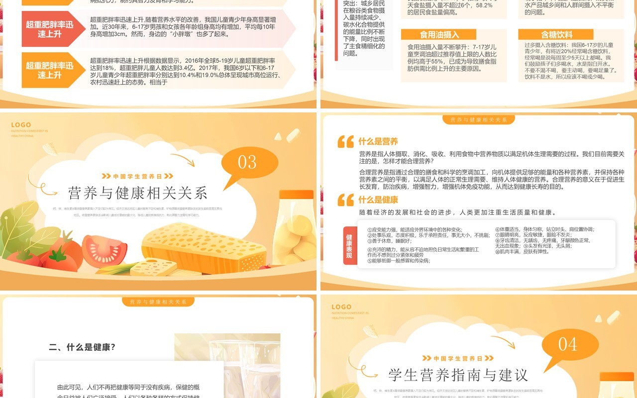 黄色插画风2024中国学生营养日PPT模板