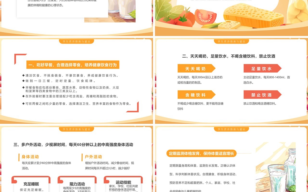 黄色插画风2024中国学生营养日PPT模板