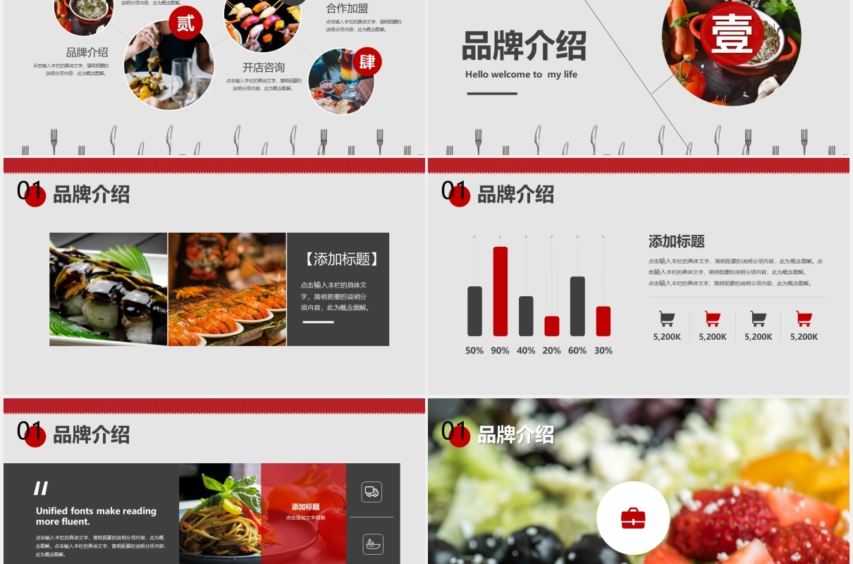 红色简洁大气餐饮行业招商计划书PPT模板