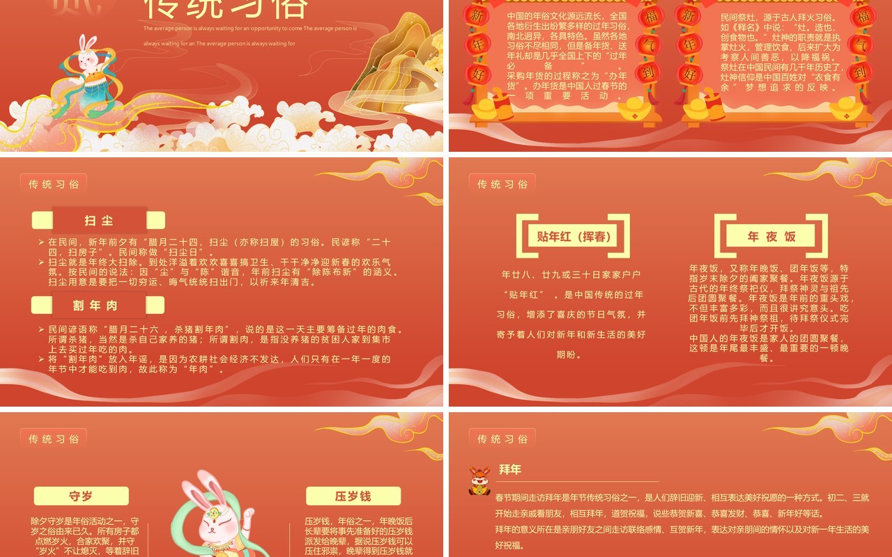 橙色国潮中国风喜迎新春春节介绍PPT模板