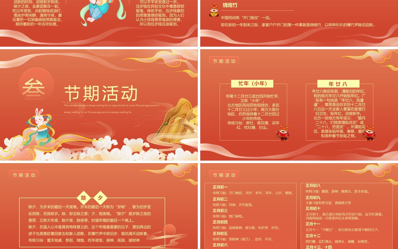 橙色国潮中国风喜迎新春春节介绍PPT模板