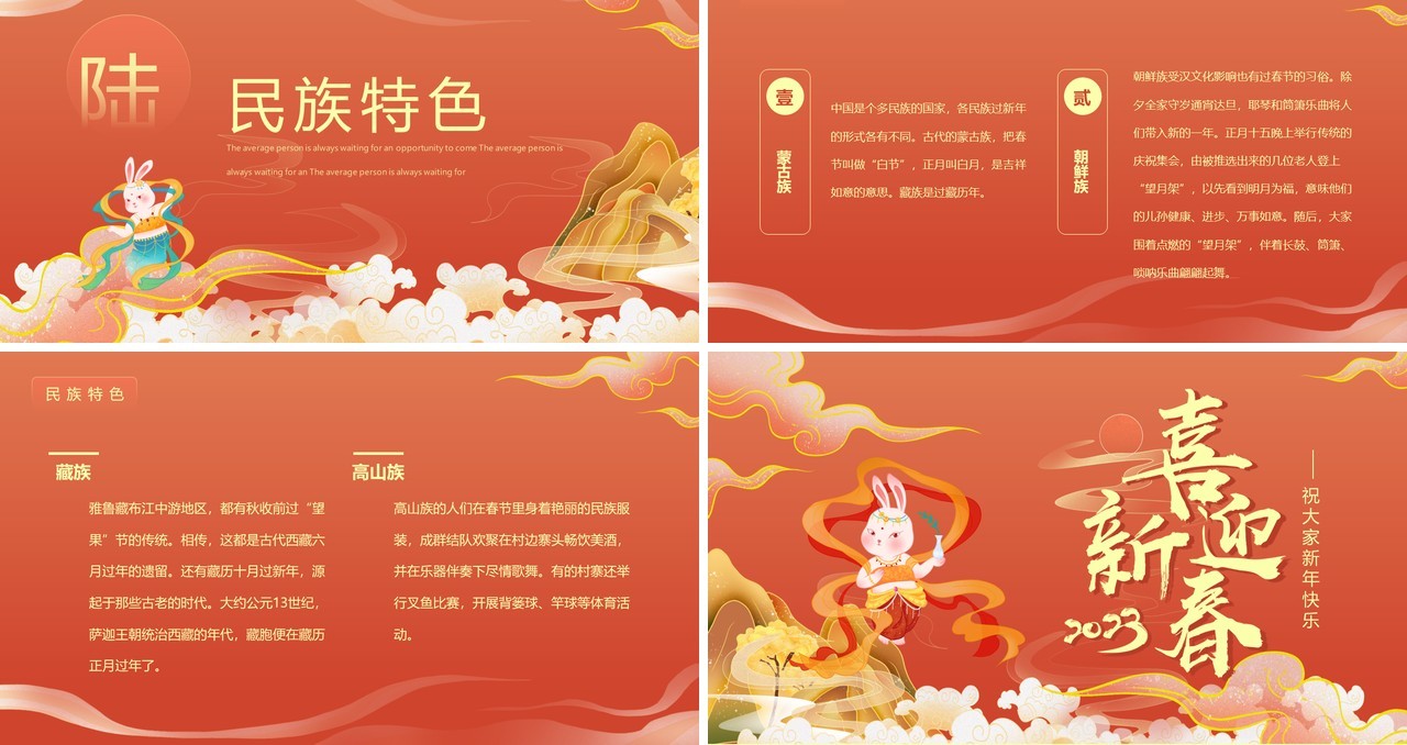 橙色国潮中国风喜迎新春春节介绍PPT模板