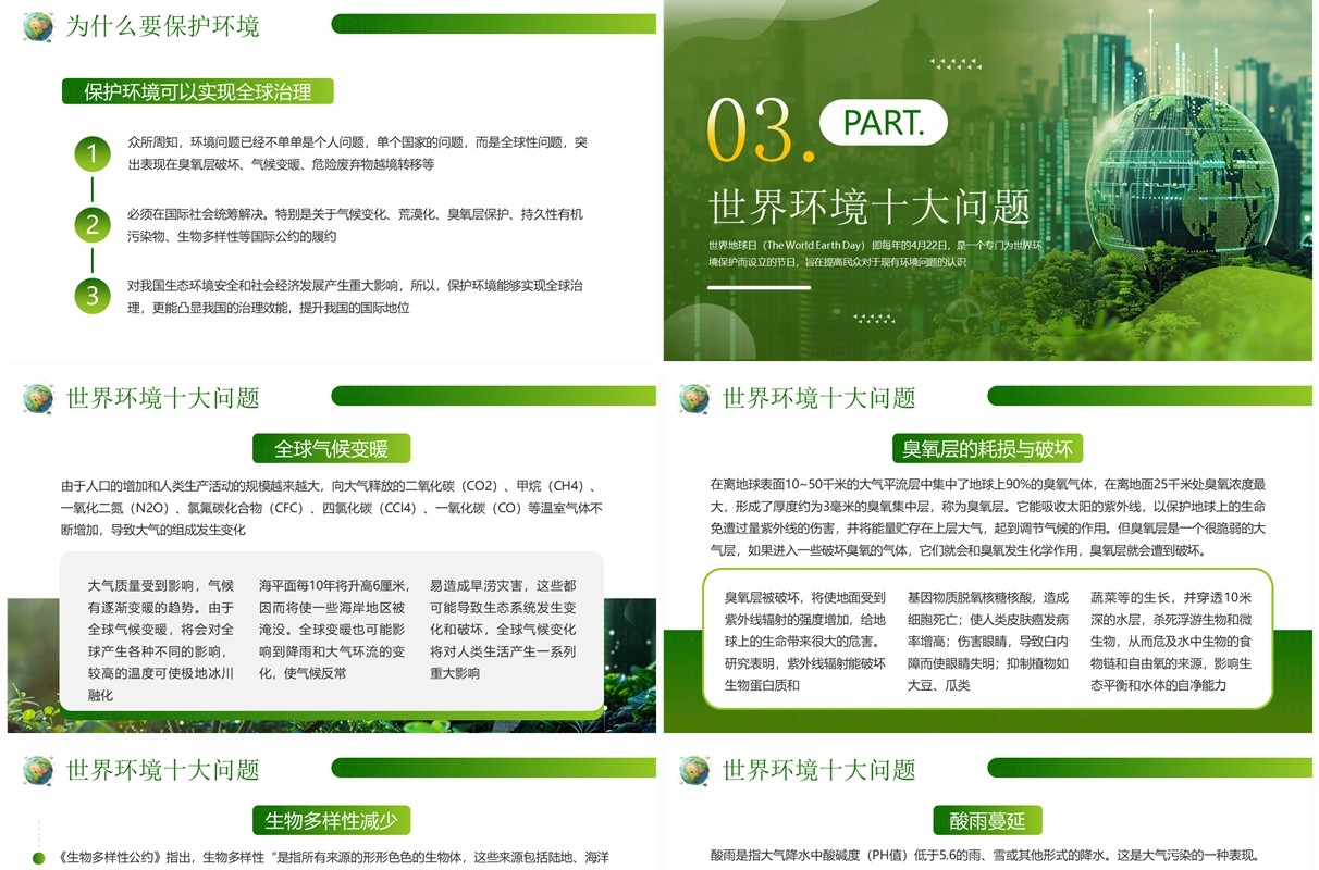 绿色简约风保护地球全球战塑世界地球日PPT模板