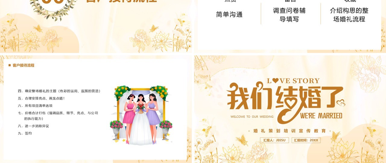 黄色简约我们结婚了婚礼培训PPT模板