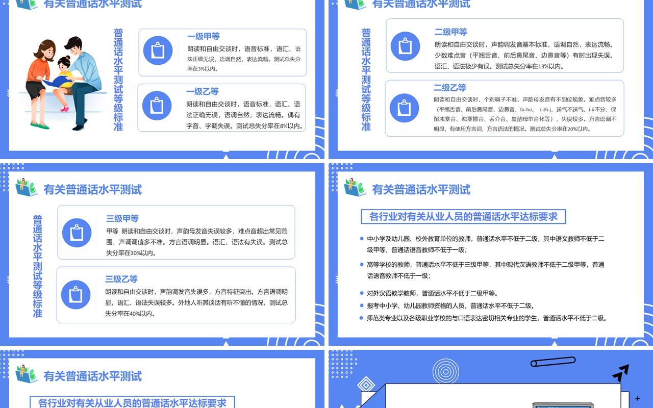 蓝色卡通风推广普通话宣传周PPT模板