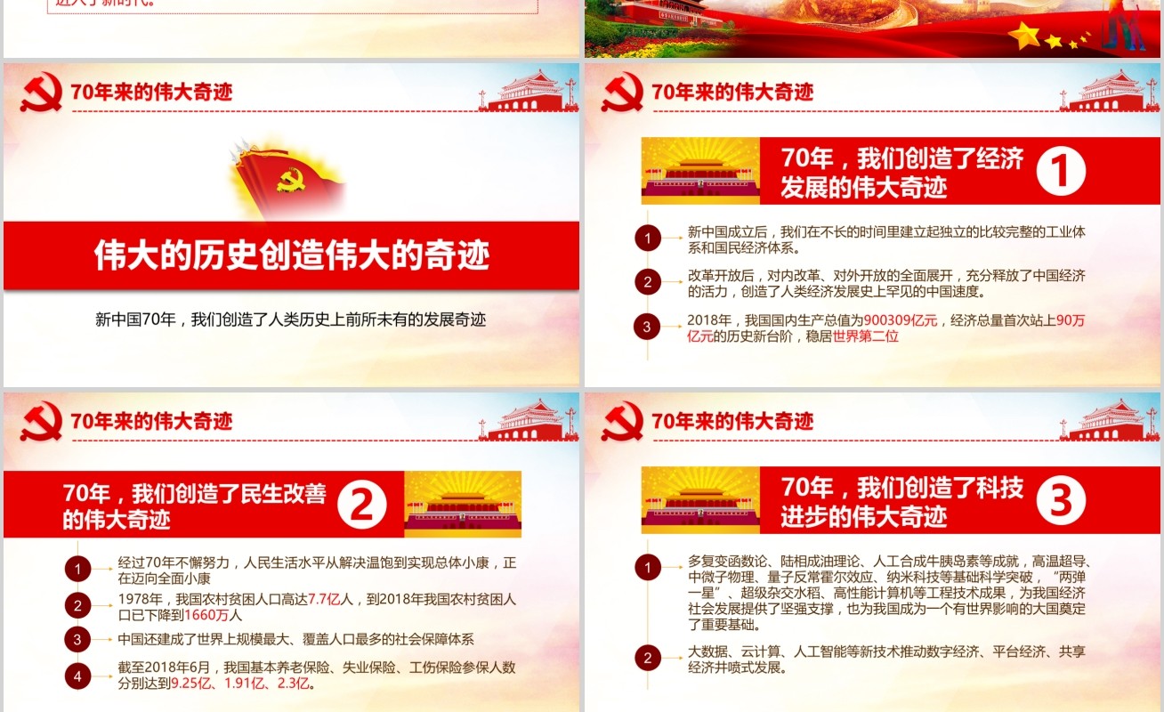 庆祝新中国成立70周年我和我的祖国建党98周年党课PPT模板