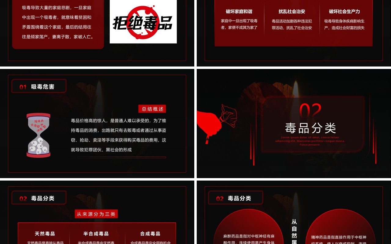 黑红色简约风远离毒品校园安全教育动态PPT模板