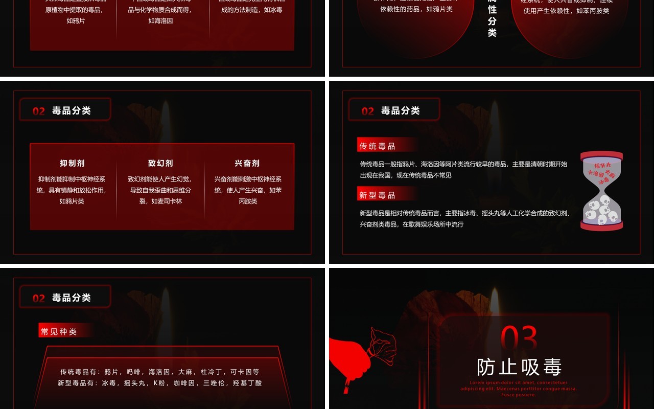 黑红色简约风远离毒品校园安全教育动态PPT模板