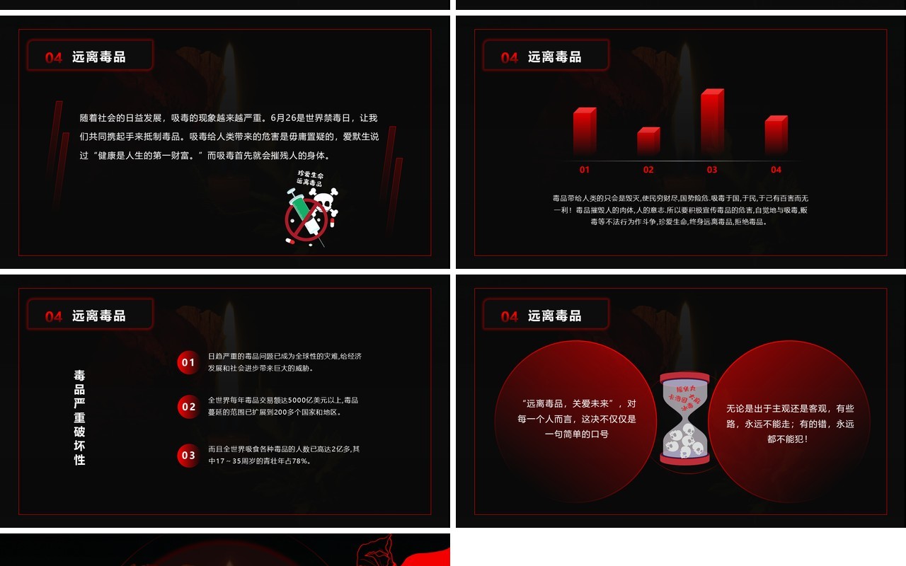黑红色简约风远离毒品校园安全教育动态PPT模板