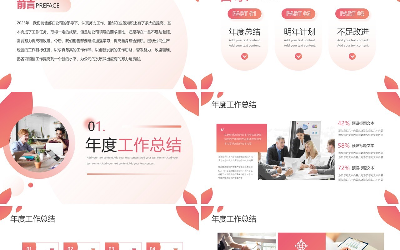 粉色商务风销售年终工作总结PPT模板